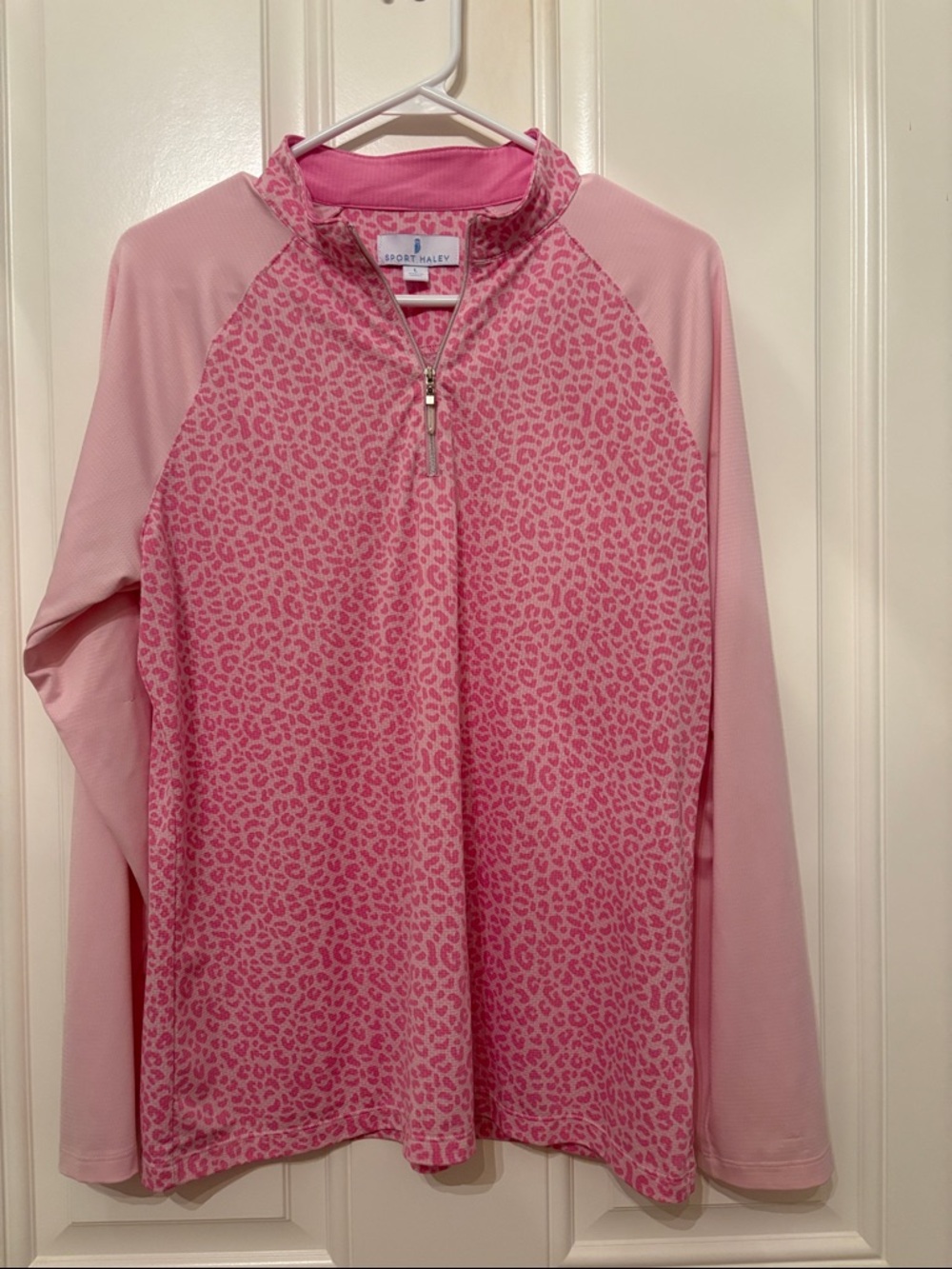 Sport Haley Pink Cheetah Print Half Zip Long Sleeve Pullover L